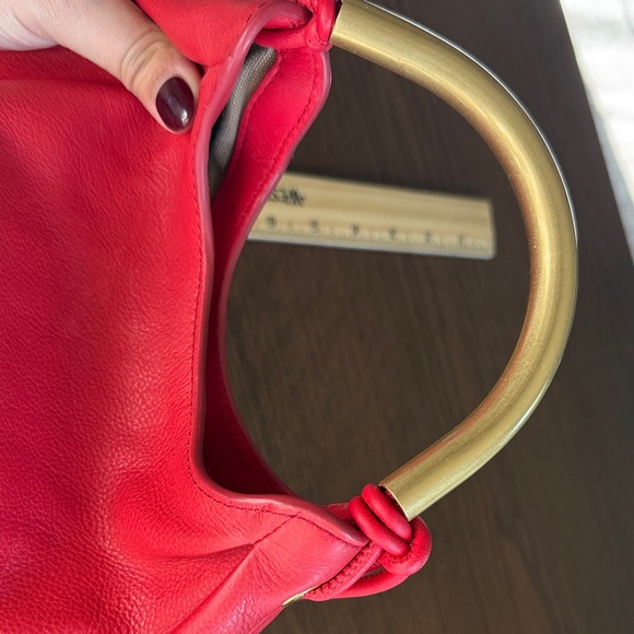 Madewell Red Leather Hobo Bag with Gold Handle - Picture 8 of 11
